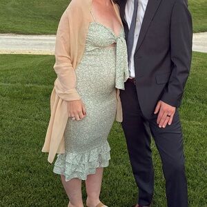 MABLE Light Green Textured Dress